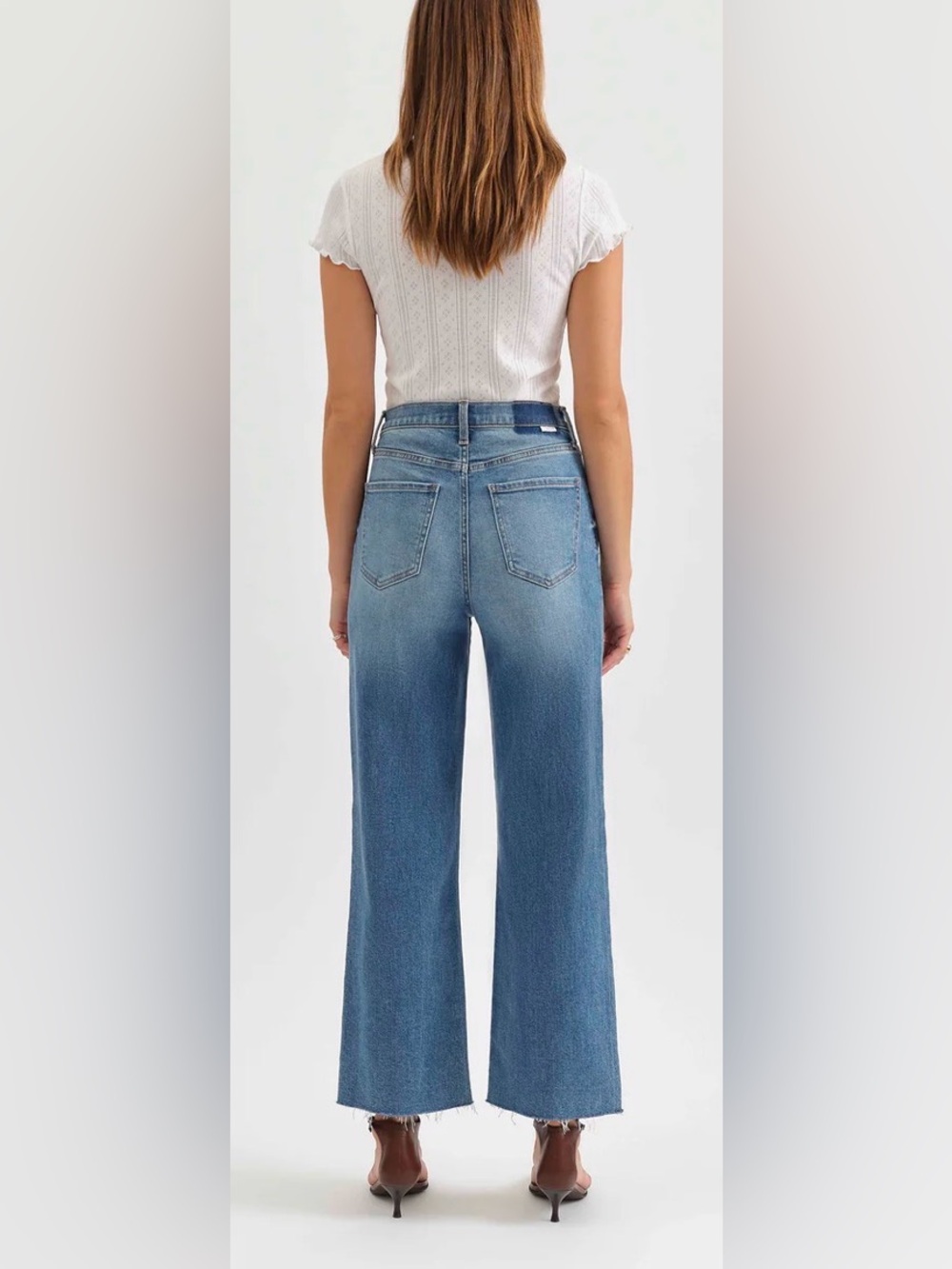 DAZE Pleaser High-Rise Wide Ankle Medium Wash Raw Hem Wide Awake Vintage Size 28 - Picture 2 of 13